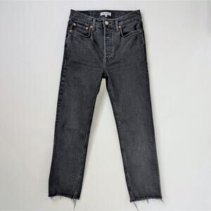 RE/DONE '70s Stovepipe 28 Black High Rise Raw Hem Vintage Revival Grunge Denim